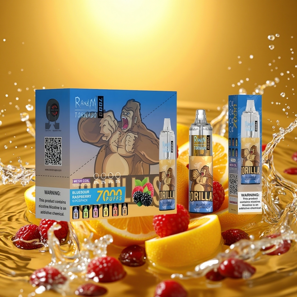 RandM Fumot Tornado 7000 Puffs 14ML 850MAH Mesh Type-C RGB Air-Ajustável Bluesour Framboesa
