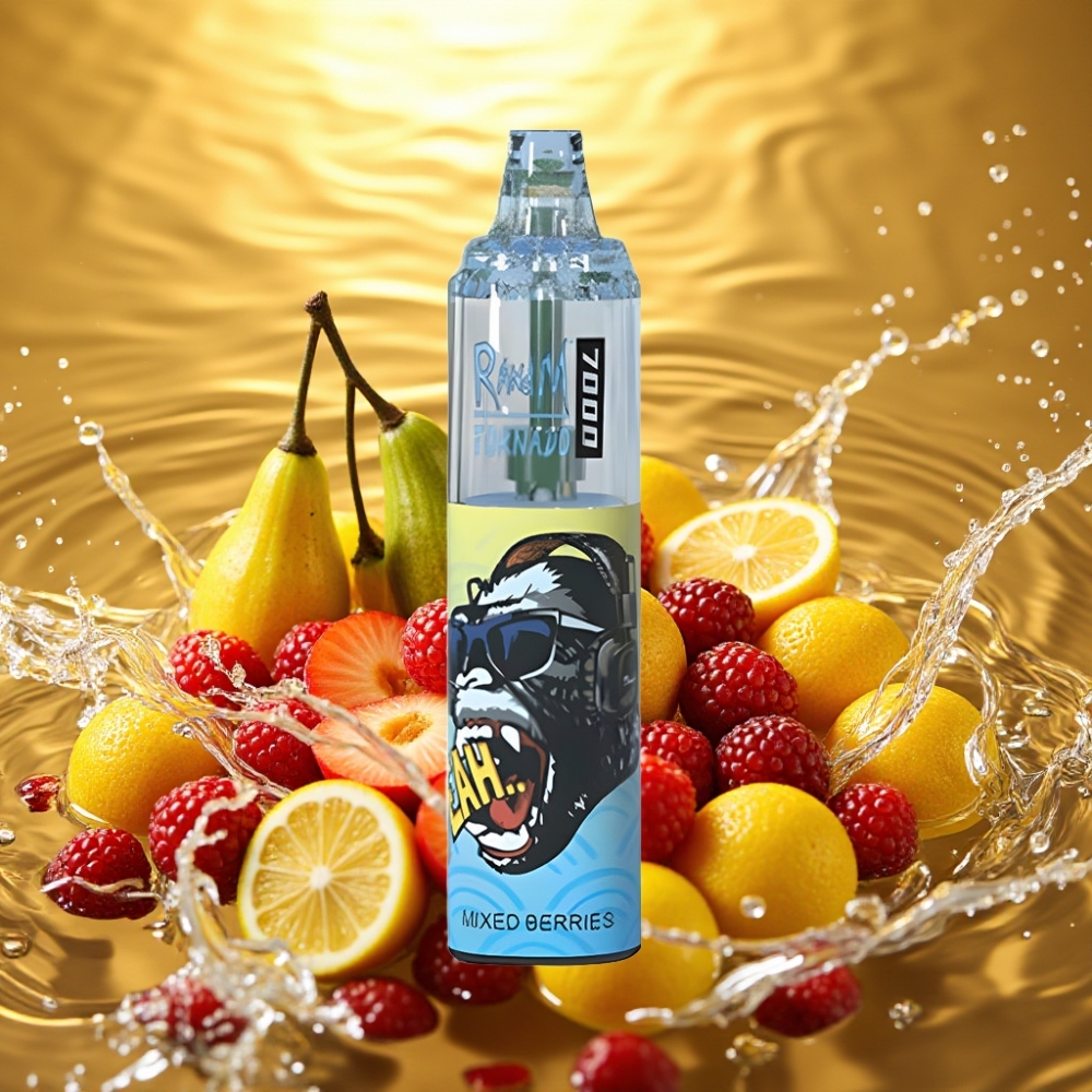 RandM Fumot Tornado 7000 Puffs 14ML 850MAH Mesh Type-C RGB Air-Ajustável Frutas Vermelhas
