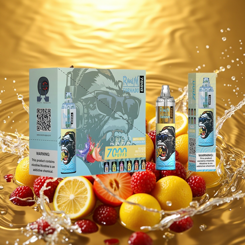 RandM Fumot Tornado 7000 Puffs 14ML 850MAH Mesh Type-C RGB Air-Ajustável Frutas Vermelhas