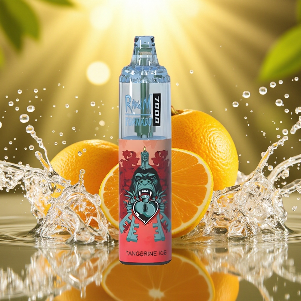 RandM Fumot Tornado 7000 Puffs 14ML 850MAH Mesh Type-C RGB Air-Ajustável Gelo de Tangerina