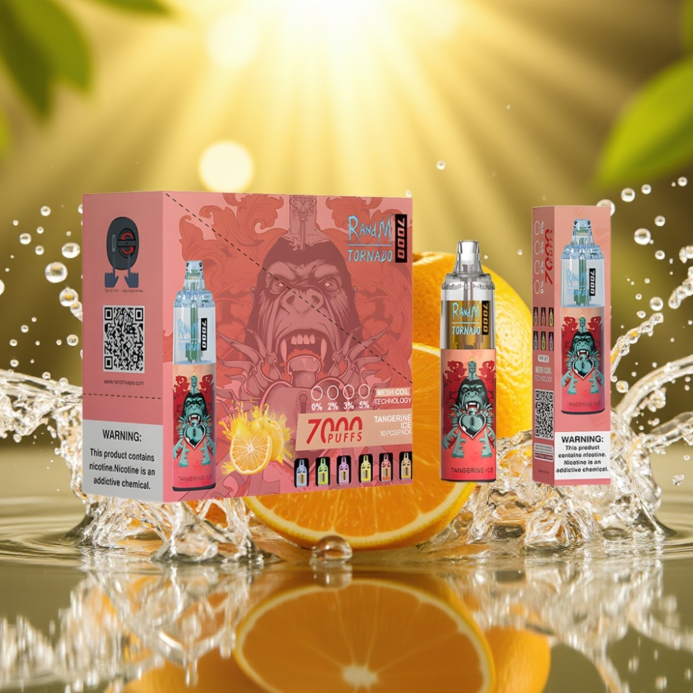 RandM Fumot Tornado 7000 Puffs 14ML 850MAH Mesh Type-C RGB Air-Ajustável Gelo de Tangerina