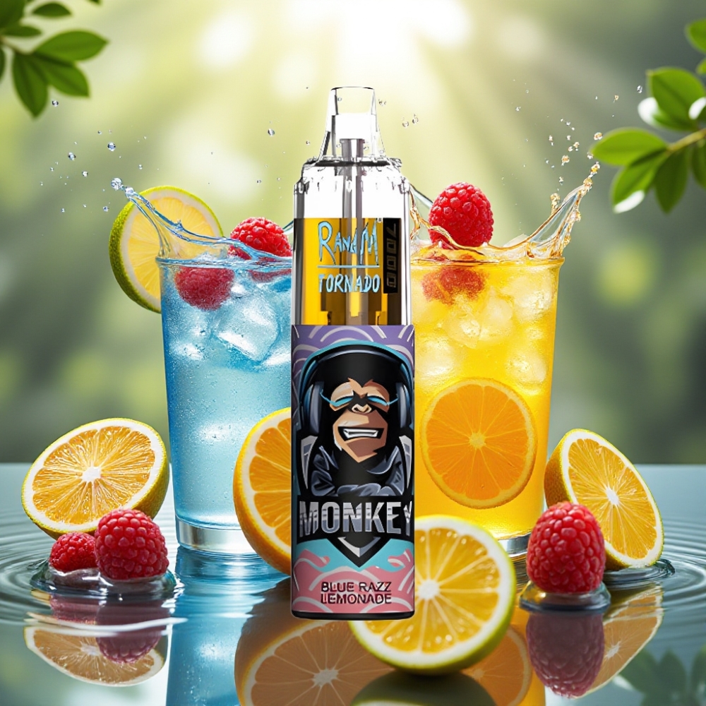 RandM Fumot Tornado 7000 Puffs 14ML 850MAH Mesh Type-C RGB Air-Ajustável Limonada Framboesa Azul