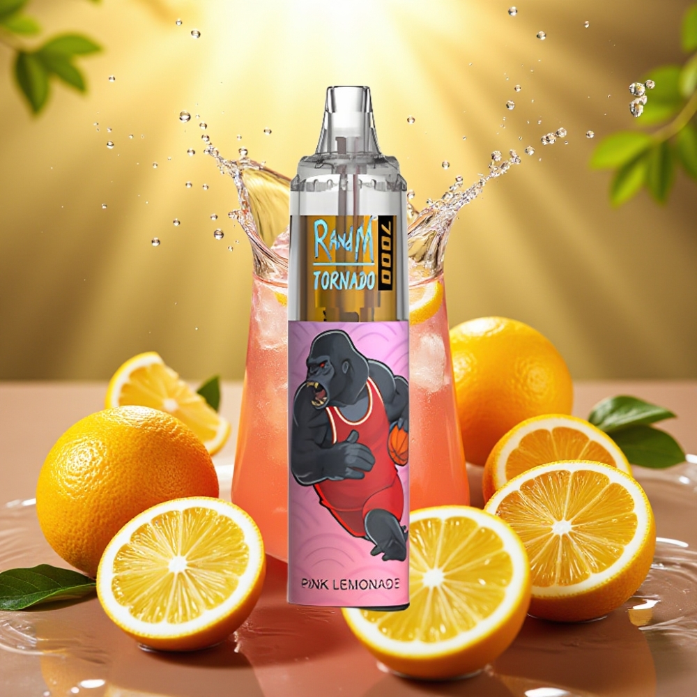 RandM Fumot Tornado 7000 Puffs 14ML 850MAH Mesh Type-C RGB Air-Ajustável Limonada Rosa