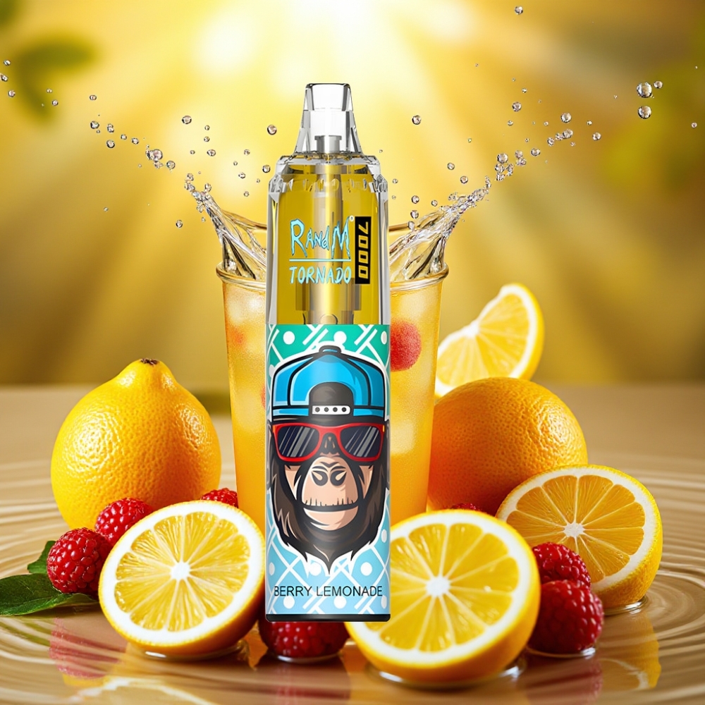 RandM Fumot Tornado 7000 Puffs 14ML 850MAH Mesh Type-C RGB Air-Ajustável Limonada de Frutas Vermelhas