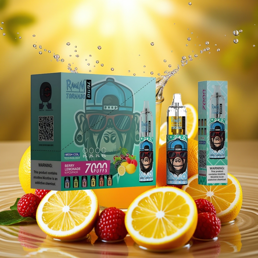 RandM Fumot Tornado 7000 Puffs 14ML 850MAH Mesh Type-C RGB Air-Ajustável Limonada de Frutas Vermelhas