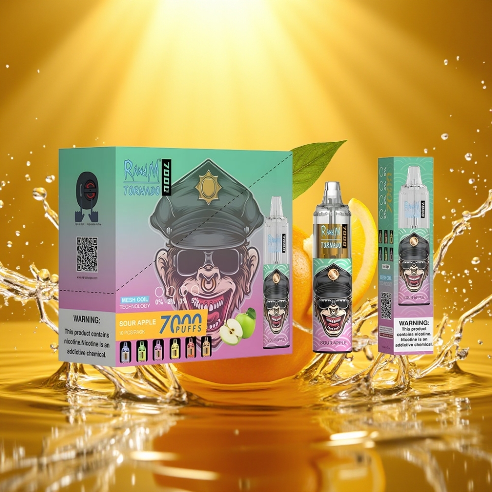 RandM Fumot Tornado 7000 Puffs 14ML 850MAH Mesh Type-C RGB Air-Ajustável Maçã Verde Disposable Vape