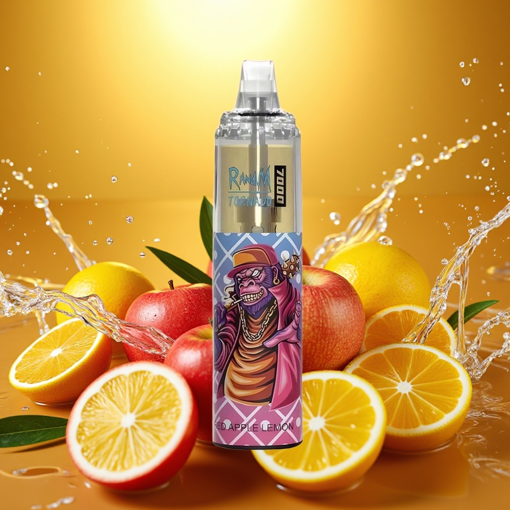 RandM Fumot Tornado 7000 Puffs 14ML 850MAH Mesh Type-C RGB Air-Ajustável Maçã Vermelha Limão