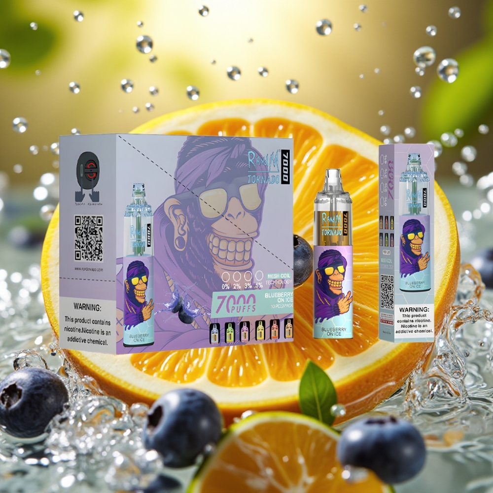 RandM Fumot Tornado 7000 Puffs 14ML 850MAH Mesh Type-C RGB Air-Ajustável Mirtilo Gelado