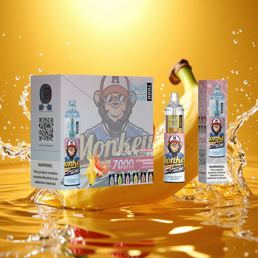 RandM Fumot Tornado 7000 Puffs 14ML 850MAH Mesh Type-C RGB Air-Ajustável Morango Banana