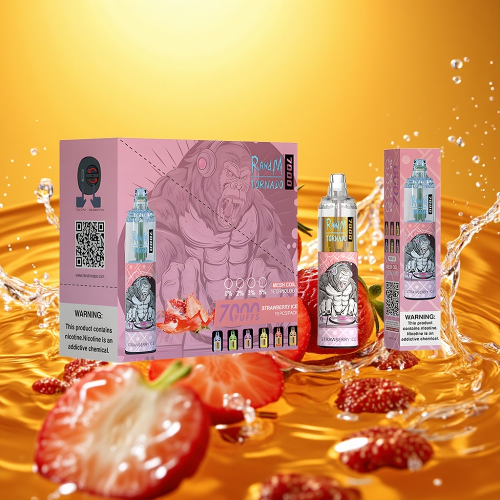 RandM Fumot Tornado 7000 Puffs 14ML 850MAH Mesh Type-C RGB Air-Ajustável Morango Gelo