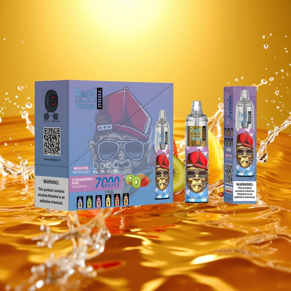 RandM Fumot Tornado 7000 Puffs 14ML 850MAH Mesh Type-C RGB Air-Ajustável Morango Kiwi
