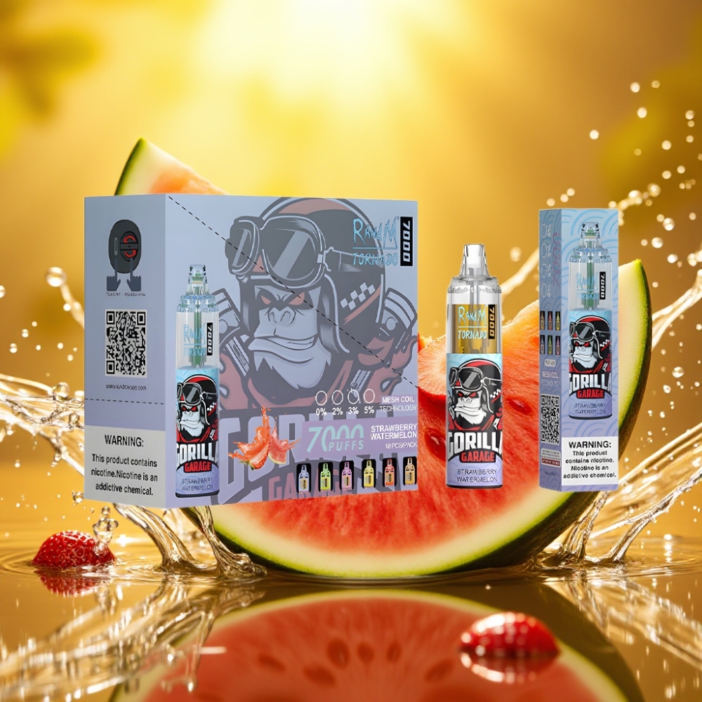 RandM Fumot Tornado 7000 Puffs 14ML 850MAH Mesh Type-C RGB Air-Ajustável Morango Melancia