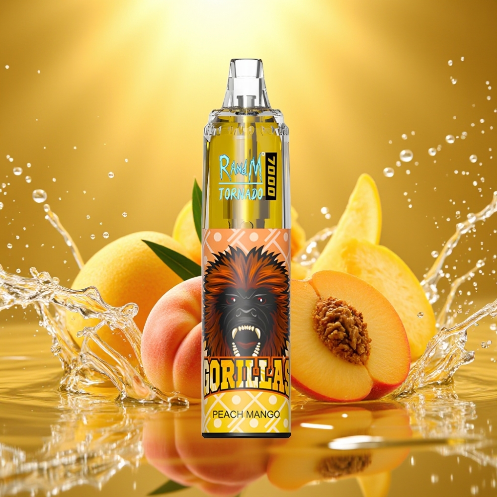 RandM Fumot Tornado 7000 Puffs 14ML 850MAH Mesh Type-C RGB Air-Ajustável Pêssego Manga