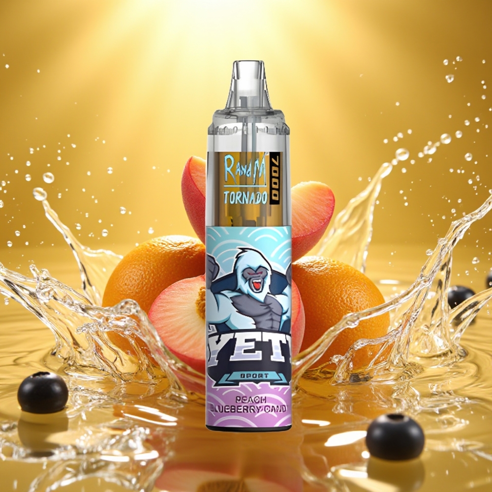 RandM Fumot Tornado 7000 Puffs 14ML 850MAH Mesh Type-C RGB Air-Ajustável Pêssego Mirtilo Doce