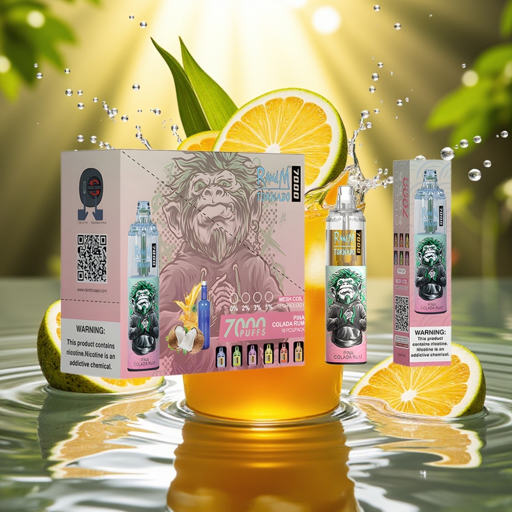 RandM Fumot Tornado 7000 Puffs 14ML 850MAH Mesh Type-C RGB Air-Ajustável Pina Colada Rum