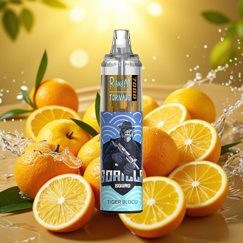 RandM Fumot Tornado 7000 Puffs 14ML 850MAH Mesh Type-C RGB Air-Ajustável Sangue de Tigre