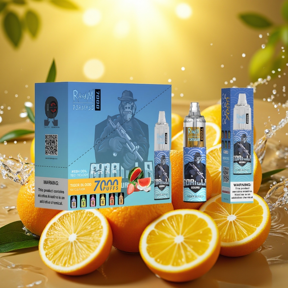 RandM Fumot Tornado 7000 Puffs 14ML 850MAH Mesh Type-C RGB Air-Ajustável Sangue de Tigre