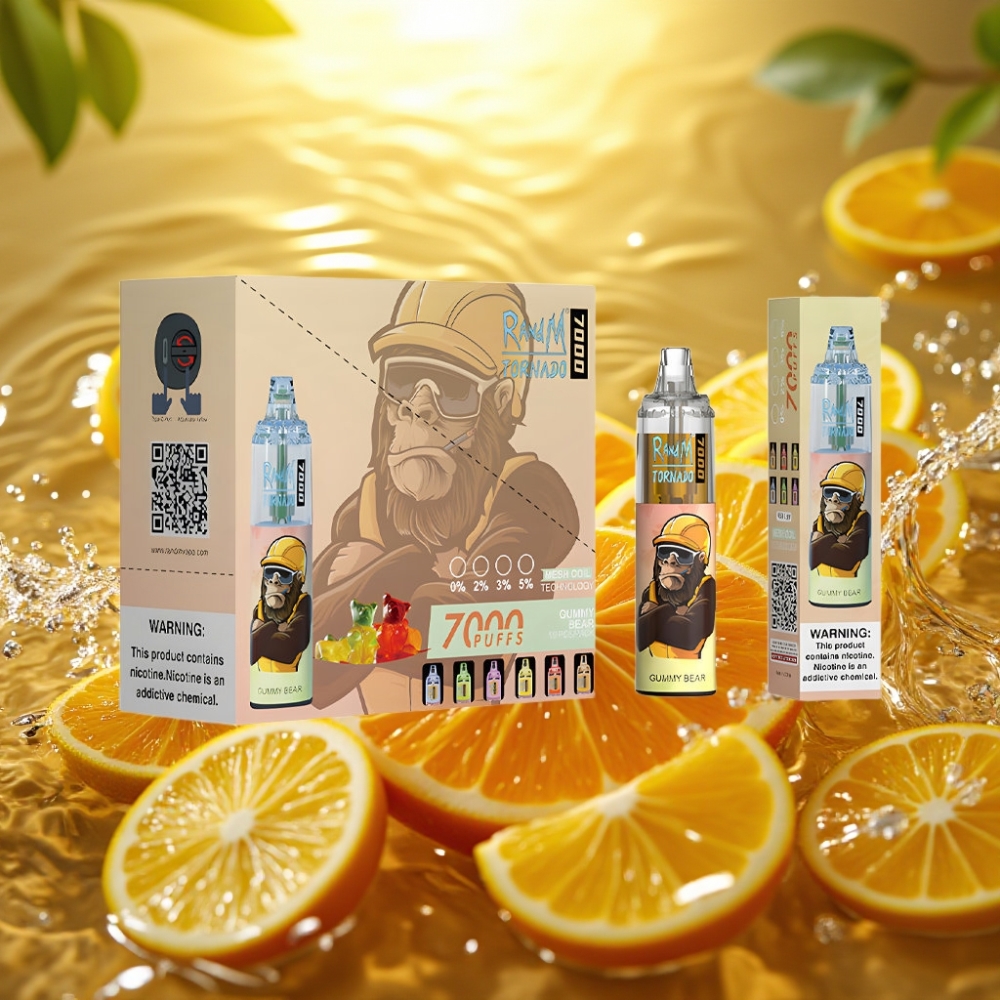 RandM Fumot Tornado 7000 Puffs 14ML 850MAH Mesh Type-C RGB Air-Ajustável Ursinho de Goma