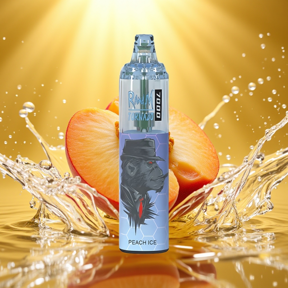 RandM Fumot Tornado 7000 Puffs 14ML 850MAH Mesh Type-C RGB Ar-Ajustável Pêssego Gelo