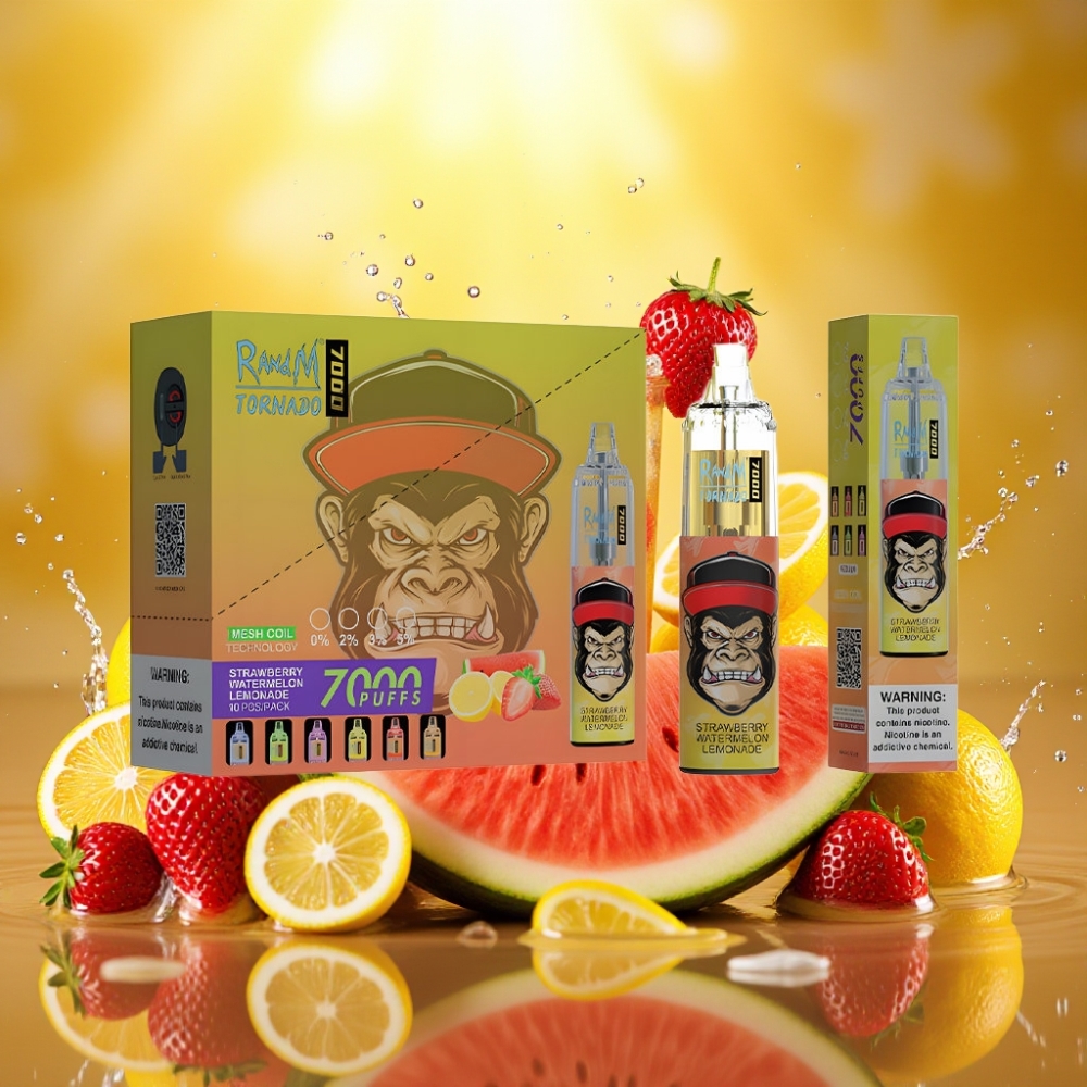 RandM Fumot Tornado 7000 Puffs 14ML Mesh RGB Tipo-C Ajustável Morango Melancia Limonada