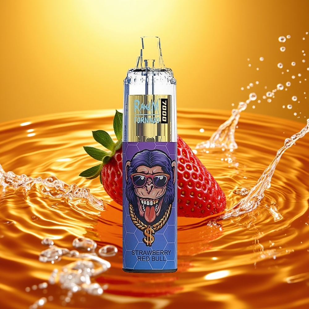 RandM Fumot Tornado 7000 Puffs 14ML Mesh Tipo-C RGB Ajustável Morango Red Bull