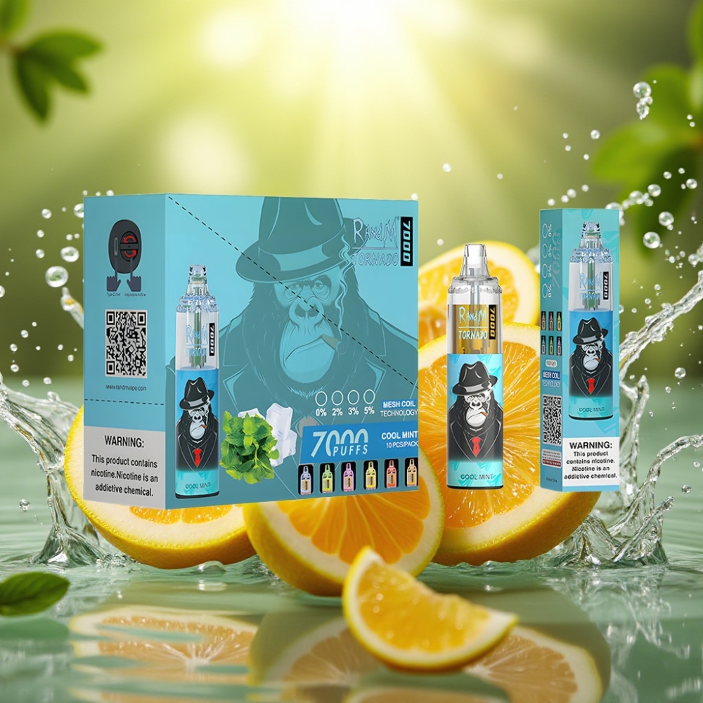 RandM Fumot Tornado 7000 Puffs 14ML Tipo-C RGB Ajustável Menta Fresca