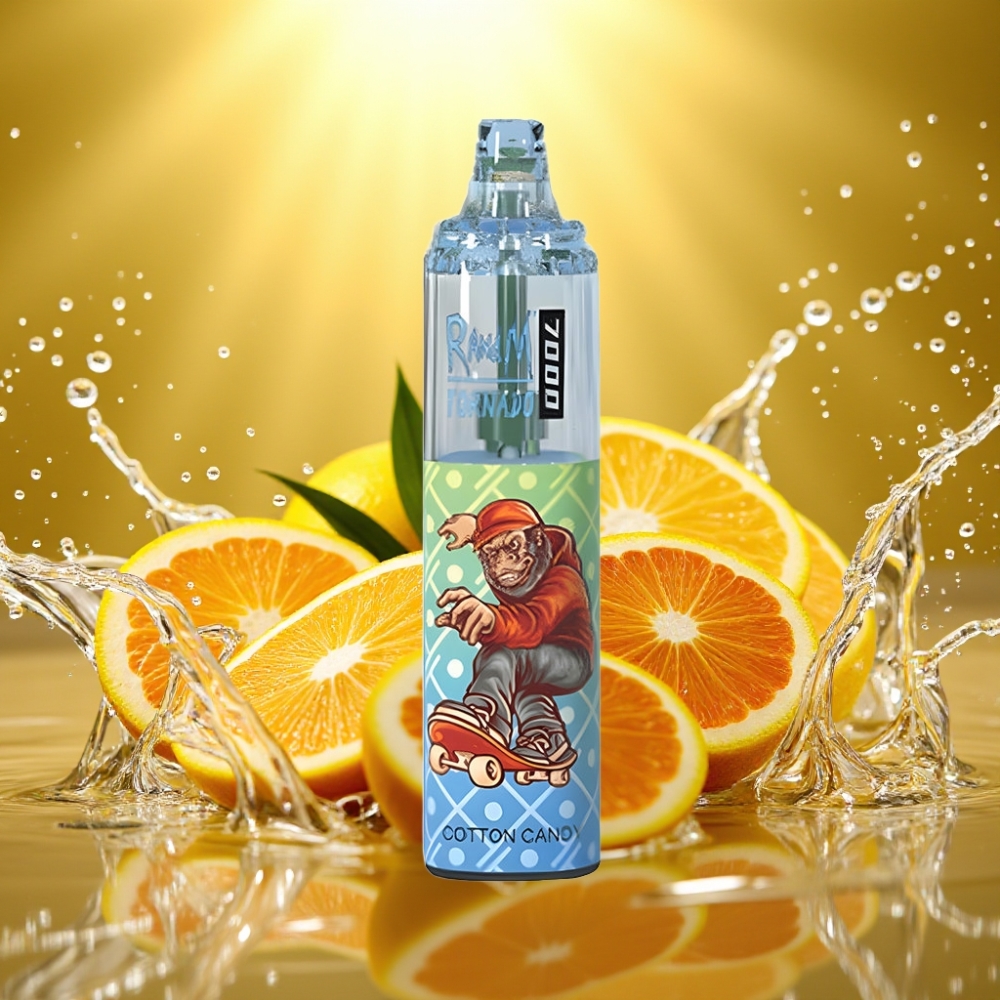 RandM Fumot Tornado 7000 Puffs Disposable Vape Algodão Doce 14ML 850MAH Mesh Type-C RGB Air-Ajustável 0-5% Nic