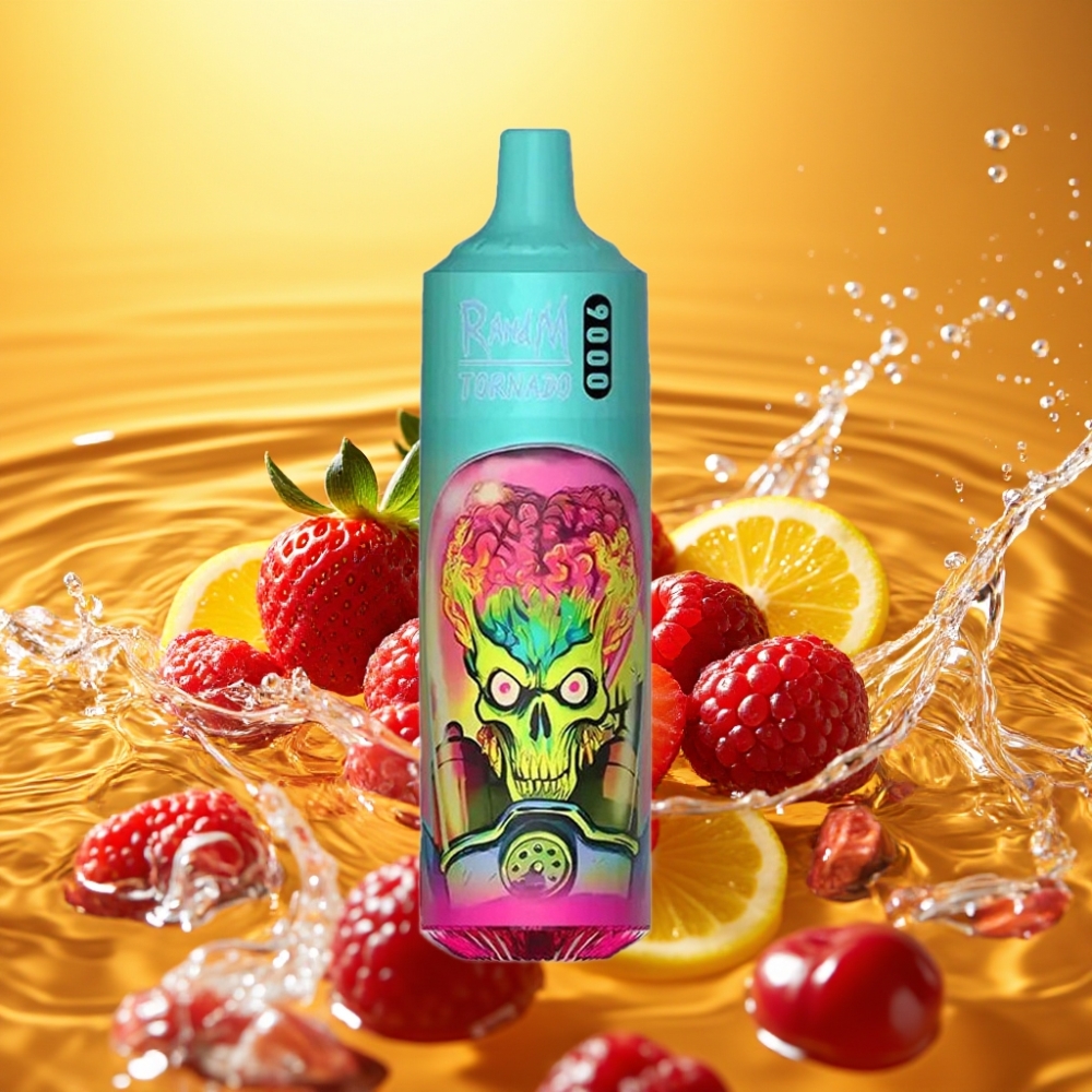 RandM Tornado 9000 Puffs 18mL RGB Display Recarregável Morango Framboesa Cereja Gelo