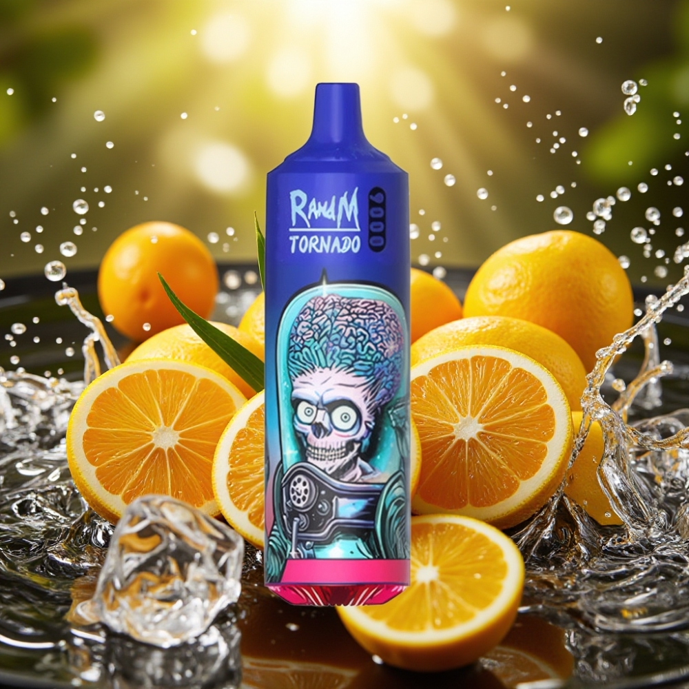 RandM Tornado 9000 Puffs 850mAh 18mL Mesh RGB 54 Sabores Gelo Negro