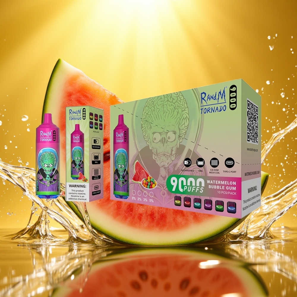 RandM Tornado 9000 Puffs 850mAh 18mL Mesh RGB 54 Sabores Melancia Chiclete