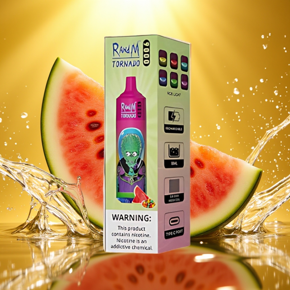 RandM Tornado 9000 Puffs 850mAh 18mL Mesh RGB 54 Sabores Melancia Chiclete