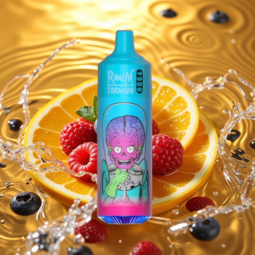 RandM Tornado 9000 Puffs 850mAh 18mL Mesh RGB 54 Sabores Mirtilo Framboesa
