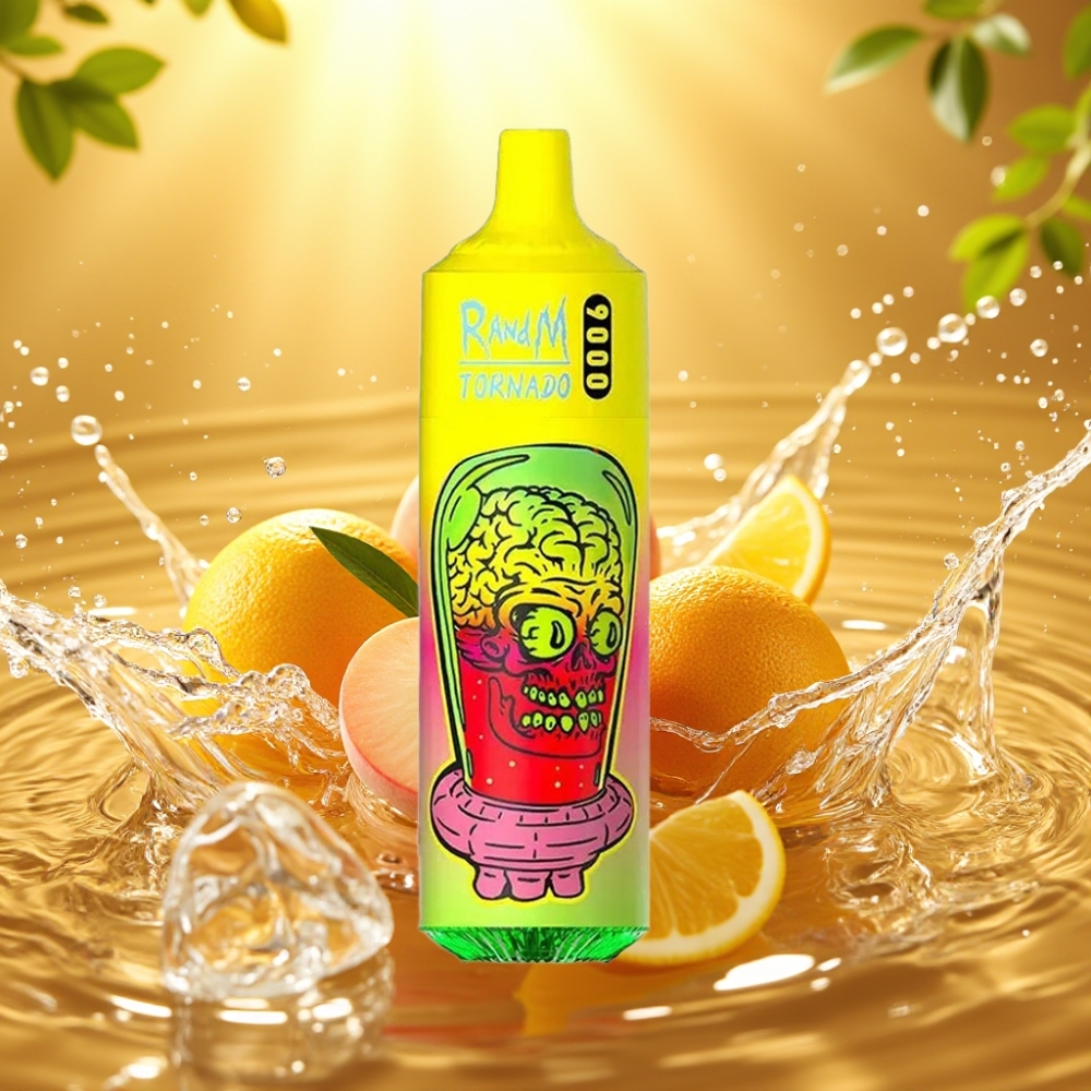 RandM Tornado 9000 Puffs 850mAh 18mL Mesh RGB 54 Sabores Pêssego Gelo Verão
