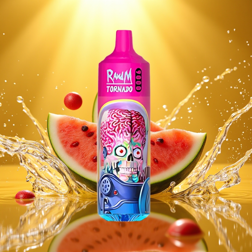 RandM Tornado 9000 Puffs 850mAh Recarregável 18mL Mesh RGB 54 Sabores Melancia Skittles