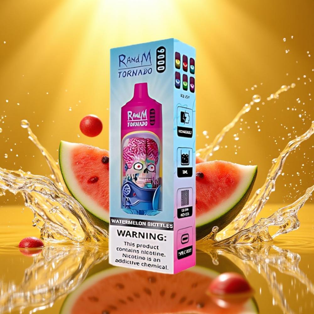 RandM Tornado 9000 Puffs 850mAh Recarregável 18mL Mesh RGB 54 Sabores Melancia Skittles