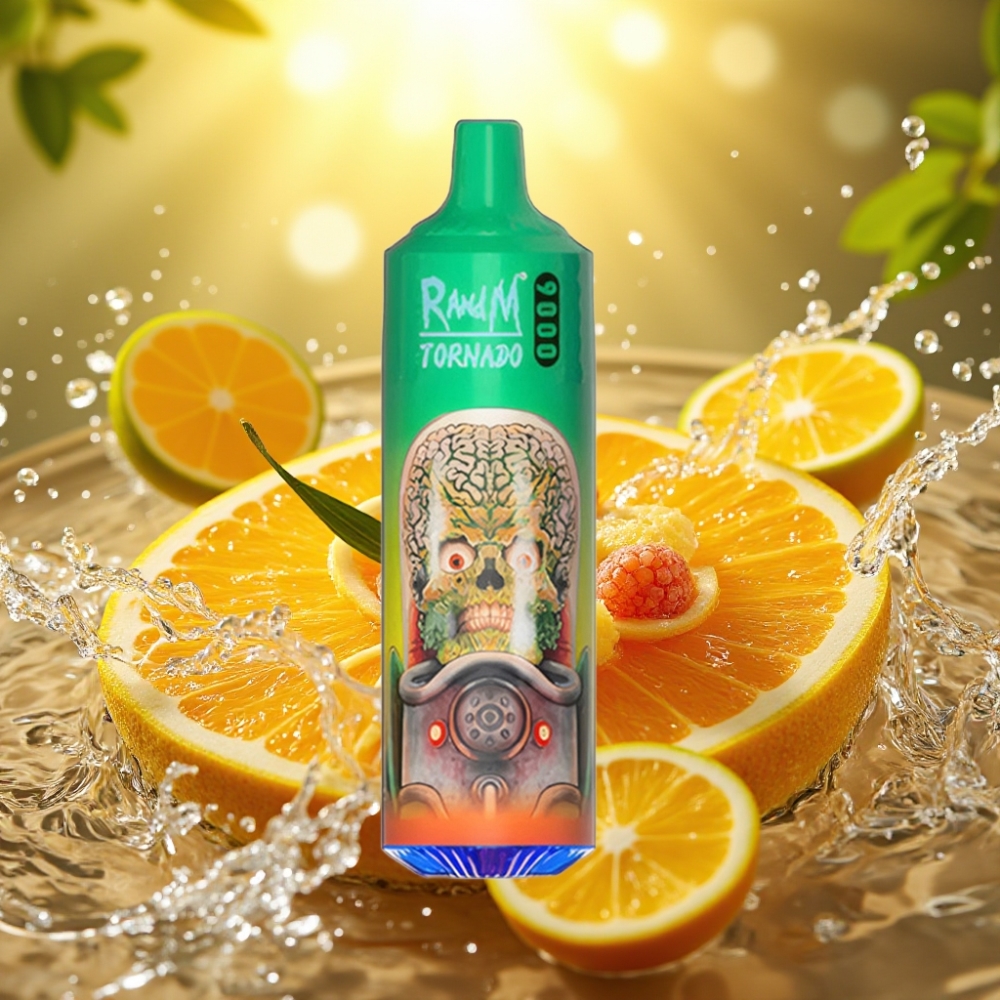 RandM Tornado 9000 Puffs Recarregável 18mL Tela RGB Doce Arco-Íris