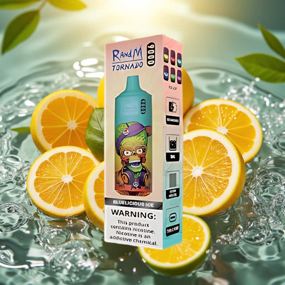 RandM Tornado 9000 Puffs Recarregável 18mL Tela RGB Gelo Azul Delicioso