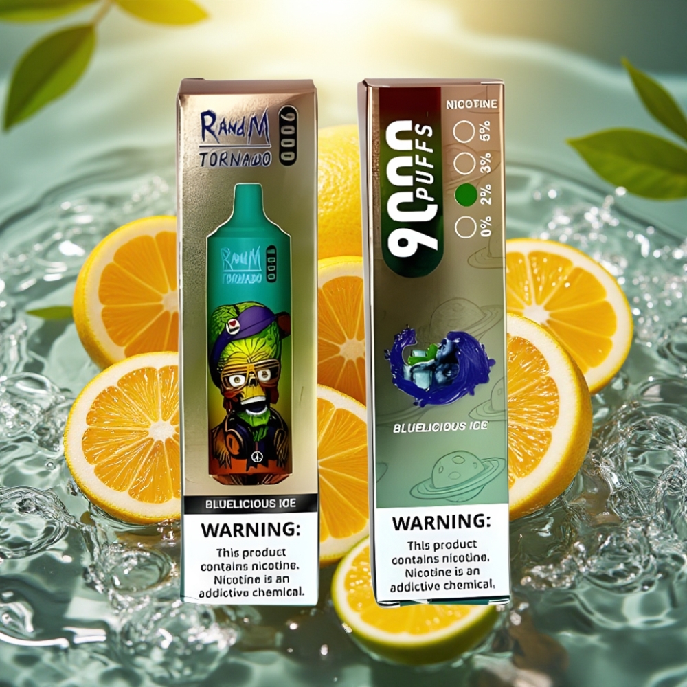RandM Tornado 9000 Puffs Recarregável 18mL Tela RGB Gelo Azul Delicioso