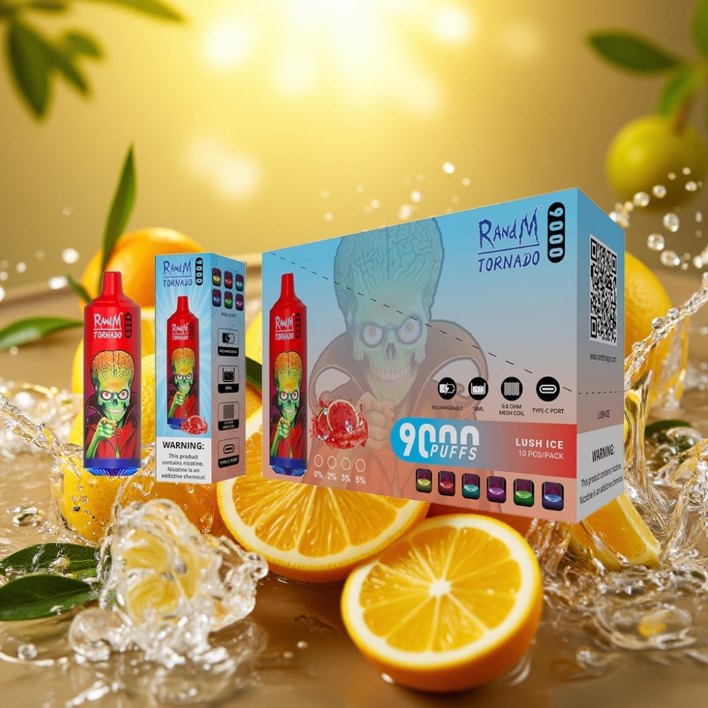 RandM Tornado 9000 Puffs Recarregável 18mL Tela RGB Gelo Refrescante Mesh