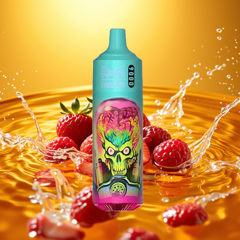 RandM Tornado 9000 Puffs Recarregável 18mL Tela RGB Morango Framboesa Mesh