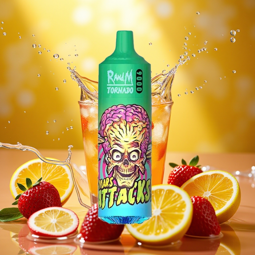 RandM Tornado 9000 Puffs Recarregável 18mL Tela RGB Sabor Limonada de Morango