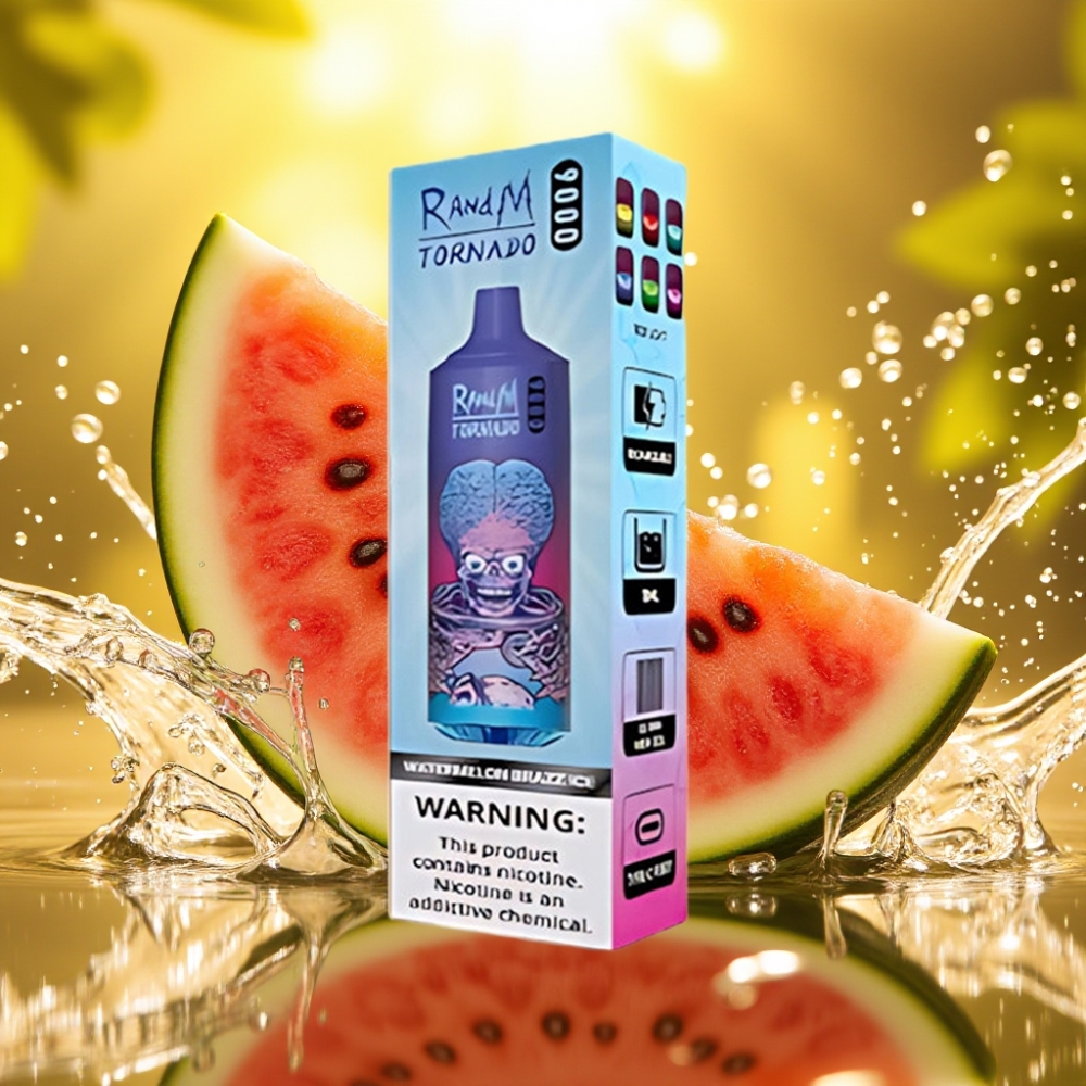 RandM Tornado 9000 Puffs Recarregável 850mAh 18mL Melancia Brazz Gelo Tela RGB Mesh