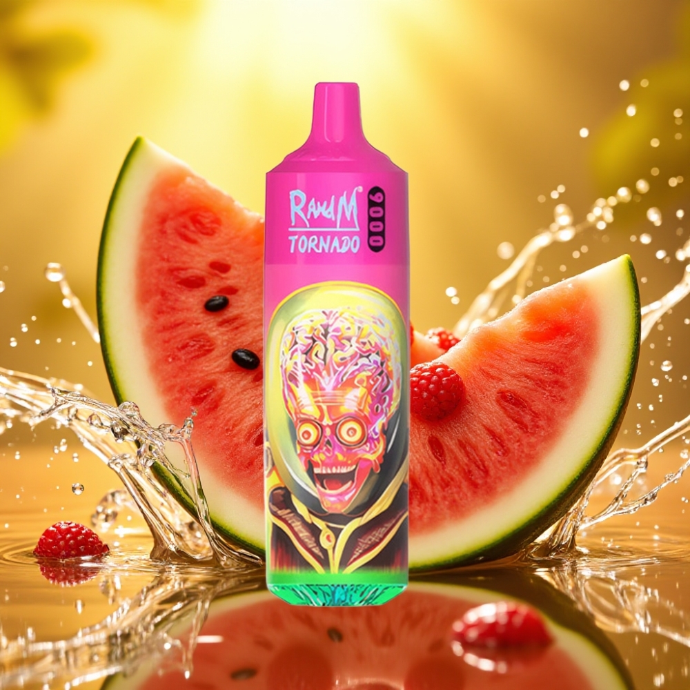 RandM Tornado 9000 Puffs Recarregável 850mAh 18mL Mesh RGB 54 Sabores Framboesa Melancia