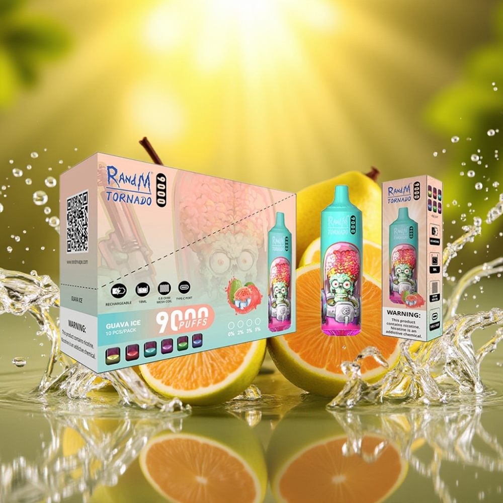 RandM Tornado 9000 Puffs Recarregável 850mAh 18mL Mesh RGB 54 Sabores Goiaba Gelo