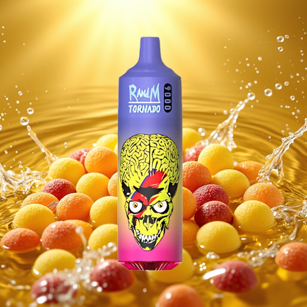 RandM Tornado 9000 Puffs Recarregável 850mAh 18mL Mesh RGB 54 Sabores Skittles