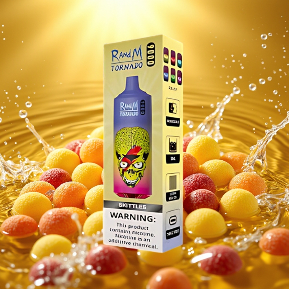 RandM Tornado 9000 Puffs Recarregável 850mAh 18mL Mesh RGB 54 Sabores Skittles