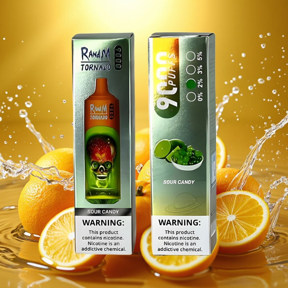 RandM Tornado 9000 Puffs Recarregável 850mAh 18mL Mesh RGB Doces Azedos
