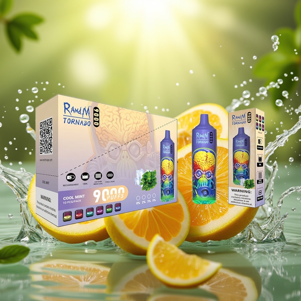RandM Tornado 9000 Puffs Recarregável 850mAh 18mL Mesh RGB Menta Fresca