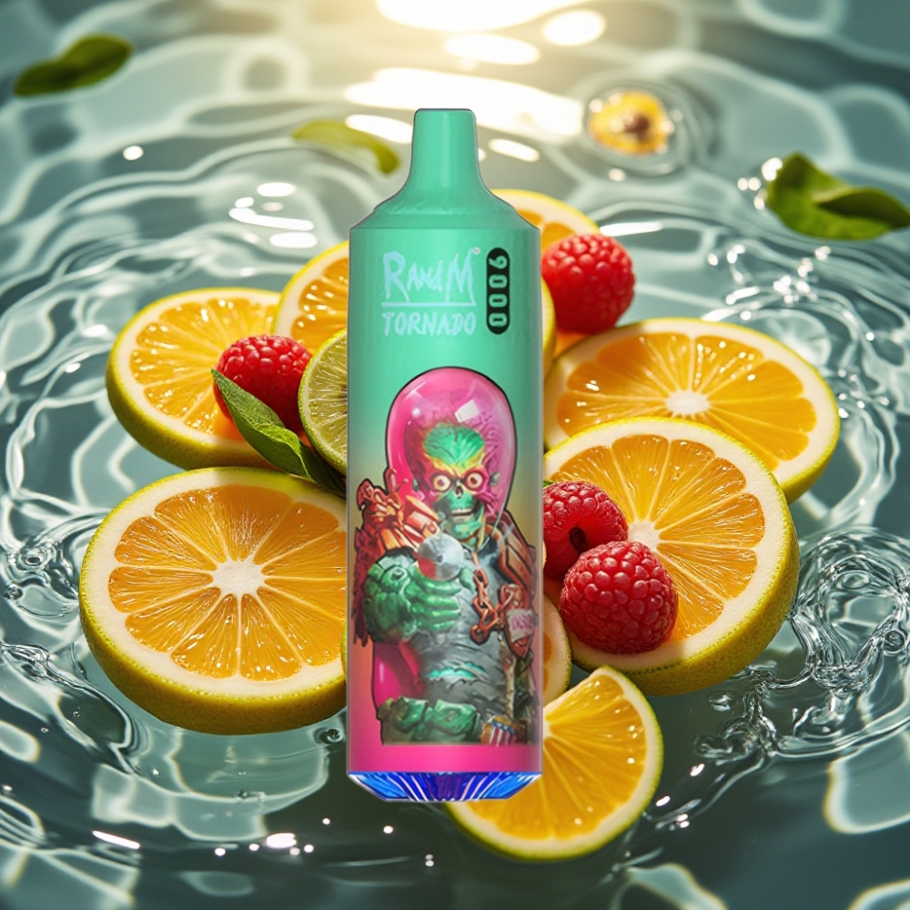RandM Tornado 9000 Puffs Recarregável 850mAh 18mL Tela RGB Malha Blue Razz Kush