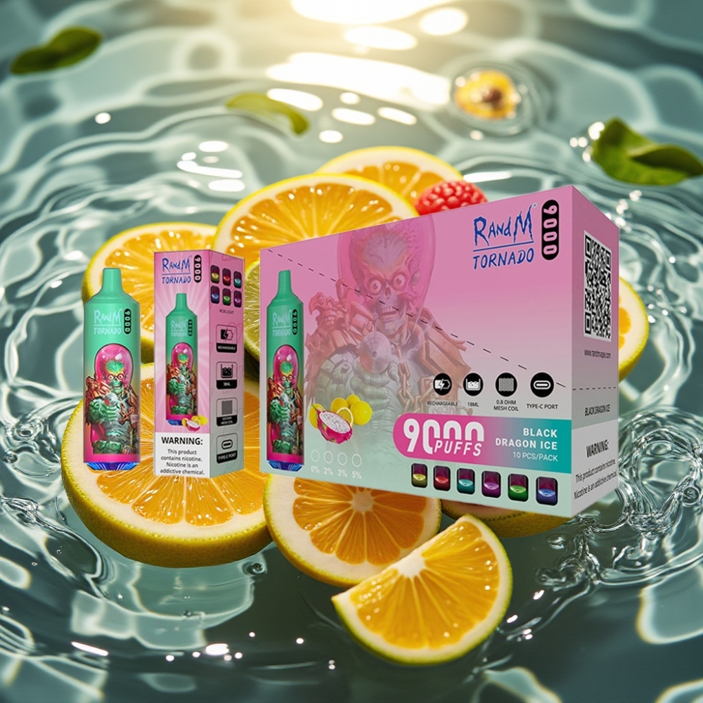 RandM Tornado 9000 Puffs Recarregável 850mAh 18mL Tela RGB Malha Blue Razz Kush